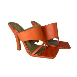 Ego Captivating Orange Square Toe Woven Stiletto Heel Mules Sandals UK 5 US 7